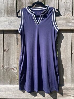 Lillie Green Navy Sleeveless Mini Athletic Dress with Striped Trim